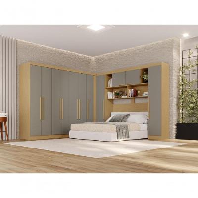Guarda Roupa Casal Modulado Canto CRSAL 11 Portas de Bater 2 Gavetas MDP Madeirado-cinza Multimóveis