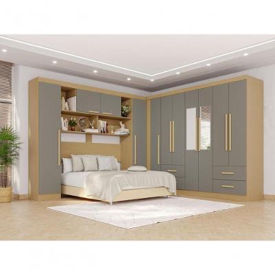 Guarda Roupa Casal Modulado Canto CRSAL 11 Portas 4 Gavetas MDP com Espelho Madeirado-cinza