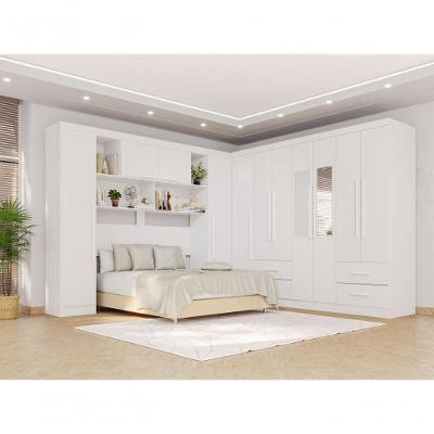 Guarda Roupa Casal Modulado Canto 11 Portas de Bater 4 Gavetas MDP com Espelho Branco Multimóveis