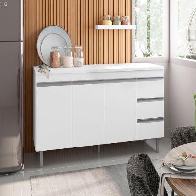 Balcao Andreia 3 Portas 3 Gavetas MDP 160CM Branco com Pes Regulaveis AJL Móveis