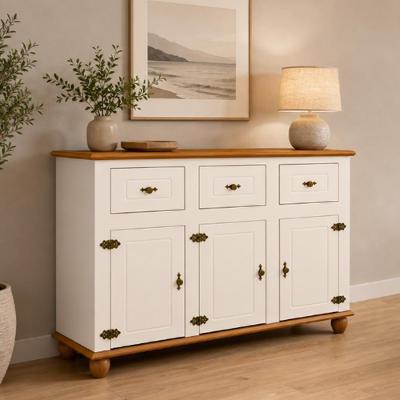 Aparador Buffet Alegra S05 Rústico 3 Portas 3 Gavetas MDF-MDP 130CM Off White Lyam Decor