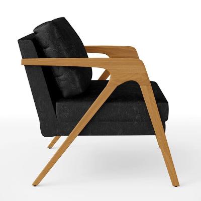 Kit 2 Poltronas Decorativas Pietra Estrutura Madeira Couro Sintético Preto Lyam Decor