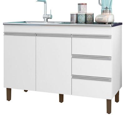 Balcão para Pia Jenny 2 Portas 3 Gavetas 119CM Branco Peternella Móveis