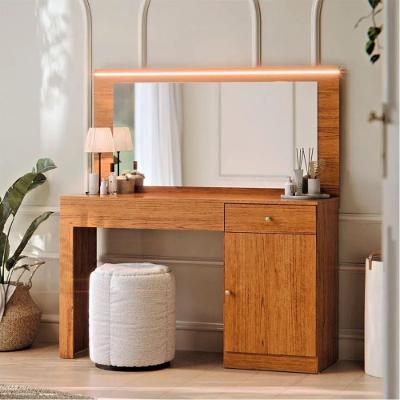Mesa Camarim Nina 2 Gavetas com Espelho LED MDP Marrom Casah 108CM