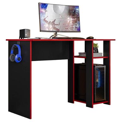 Mesa Gamer Retangular Neko Moderno sem Gavetas MDF 108CM Preto com Vermelho Peternella Móveis