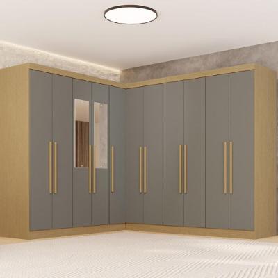 Guarda Roupa Casal Modulado Canto 11 Portas de Bater 4 Gavetas MDP Madeirado-cinza Multimóveis
