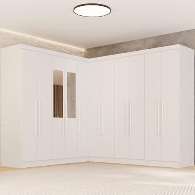 Guarda Roupa Casal Modulado Canto 11 Portas de Bater 4 Gavetas MDP com Espelho Branco Multimóveis