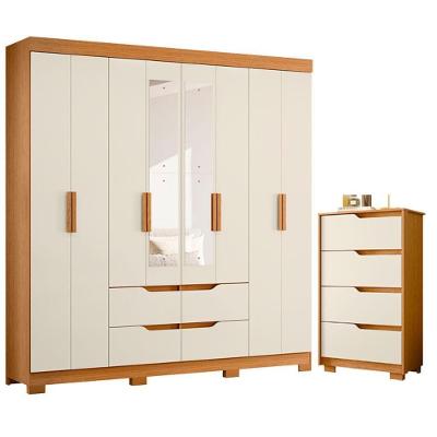 Guarda Roupa Casal com Cômoda Doble 8 Portas de Bater 4 Gavetas MDP Cinamomo Off White Albatroz