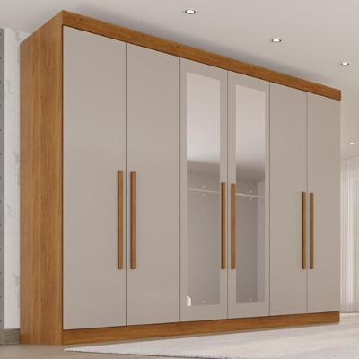 Guarda Roupa Casal CRSAL-GRP 6 Portas de Correr 6 Gavetas MDF com Espelhos Cinamomo-Off White