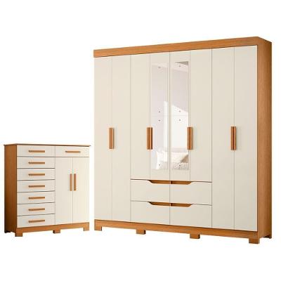 Guarda Roupa Casal com Cômoda Verona 8 Portas de Bater 8 Gavetas MDP Cinamomo Off White Albatroz
