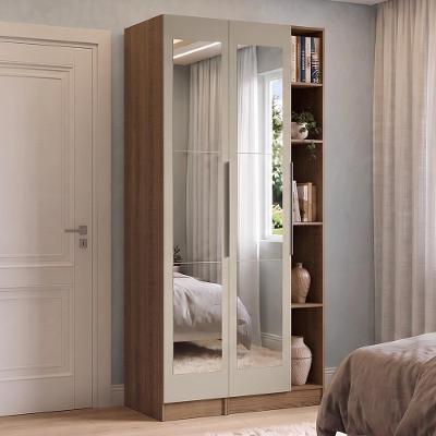 Guarda Roupa Modulado Neo 2 Portas de Bater com Espelhos 5 Nichos MDP Rustic-crema Madesa