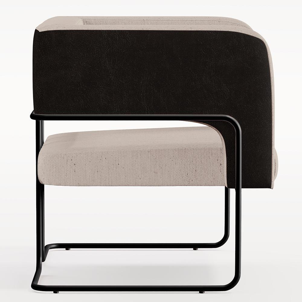 Kit 02 Poltronas Preto Corano Preto C-05 Linho Bege C-107 - 3