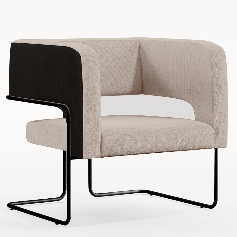 Kit 02 Poltronas Preto Corano Preto C-05 Linho Bege C-107 - 7