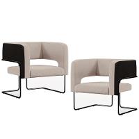 Kit 02 Poltronas Preto Corano Preto C-05 Linho Bege C-107 - 1