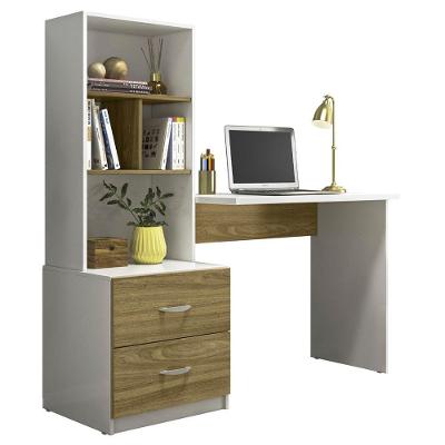 Escrivaninha Retangular Kelly Moderno 2 Gavetas 138CM Branco Peternella Móveis