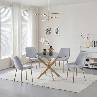 Conjunto de Jantar Lara 4 Lugares Tampo em Vidro com Cadeiras Estofadas Cinza 120CM Chic