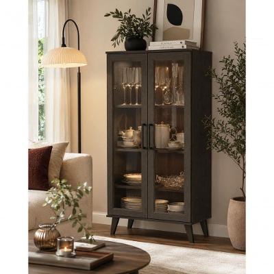 Cristaleira E-968 2 Portas com Vidro Reflecta 2 Prateleiras MDP Preto Ditália Móveis