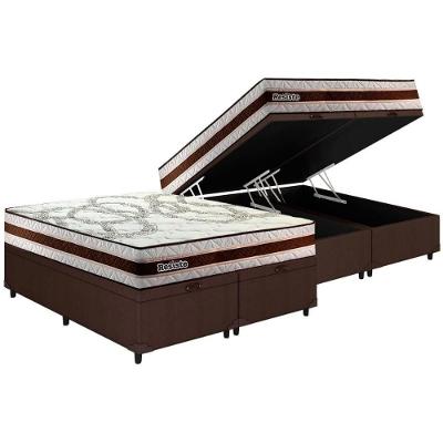Cama Box com Baú Queen + Colchão Ortopédico D45 Resiste Hotel Douface Courino Marrom Colchão Paropas