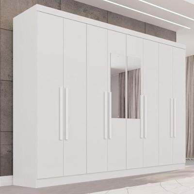 Guarda Roupa Casal CRSAL-GRP 8 Portas de Bater 4 Gavetas MDP com Espelho Branco Multimóveis 241CM