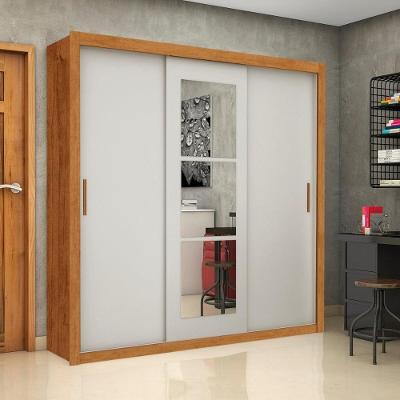 Guarda Roupa Casal CR35572 3 Portas de Correr 4 Gavetas MDP Madeirado-off White Multimóveis 186CM