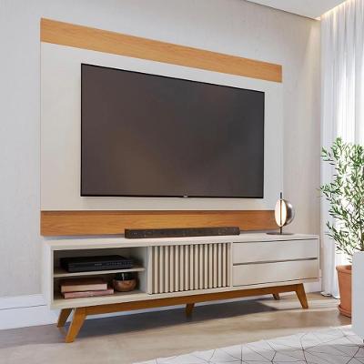 Rack Ripado com Painel para TV 75" 200CM MDP Off White Freijó Colibri Móveis