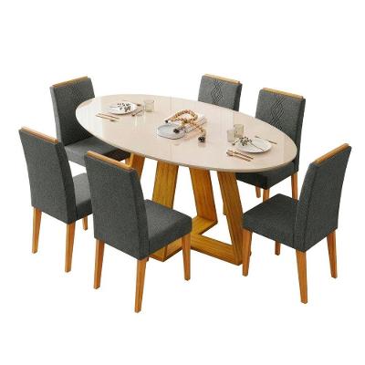 Conjunto Sala de Jantar Vick 6 Lugares Mesa Tampo em Vidro 1,80m Cadeiras Tati Madeirado Cinza DJ