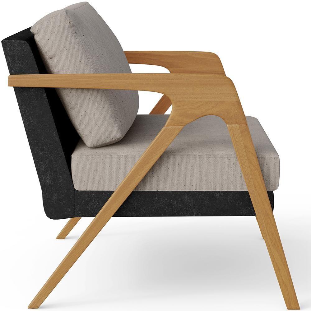 Kit 02 Poltronas L02 Couríssimo Preto Linho Bege - 3