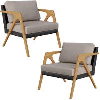 Kit 02 Poltronas L02 Couríssimo Preto Linho Bege - 1