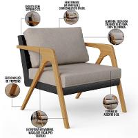 Kit 02 Poltronas L02 Couríssimo Preto Linho Bege - 6