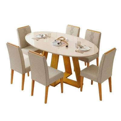 Conjunto Sala de Jantar Vick 6 Lugares Mesa Tampo em Vidro 1,80M com Cadeiras Tati Madeirado DJ