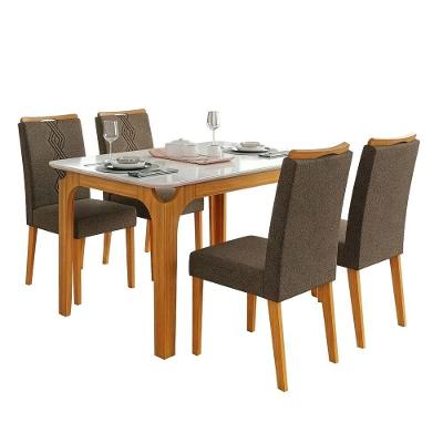 Conjunto Sala de Jantar Mesa Mel 4 Cadeiras Tati Tampo em Vidro 1,20m Cedro Marrom 4 Lugares DJ