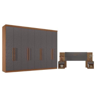 Guarda Roupa Casal Master New 8 Portas de Bater 4 Gavetas MDP Cabeceira Loanda Jatobá Grafite Santos