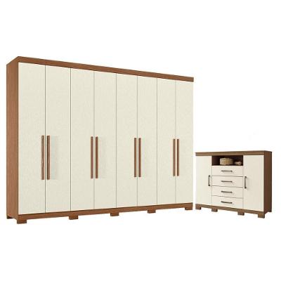 Guarda Roupa Casal Master New 8 Portas 4 Gavetas MDP Jatobá Areia com Cômoda Santos Andirá 239CM