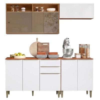 Armário de Cozinha Completa 8 Portas 2 Gavetas MDF 200CM Amadeirado Aramóveis