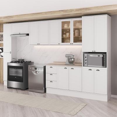 Cozinha Completa com Armário e Balcão Milla Anna Clean 14 Portas 3 Gavetas MDF 390CM Branco Móveis