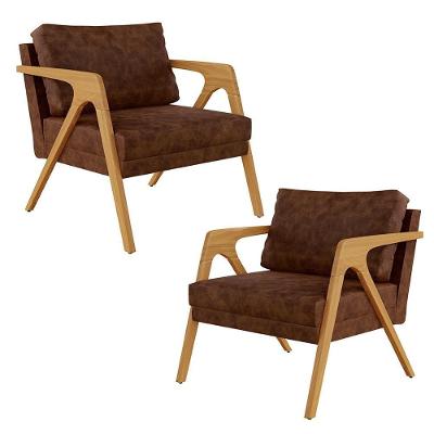 Kit 02 Poltronas Pietra Estrutura Madeira L02 Marrom