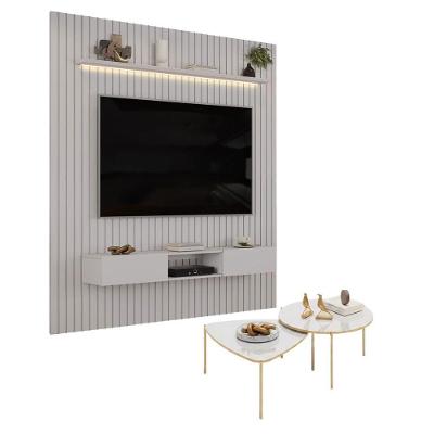 Painel para TV Trento 223 Ripado com Bancada 1 Prateleira MDF 223CM Bali com LED DJ Móveis
