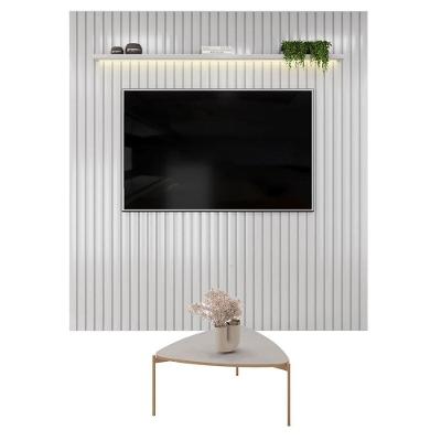 Kit Painel para TV Trento 223 Ripado Bali LED com Mesa de Centro Lina MDF Amadeirado DJ Móveis