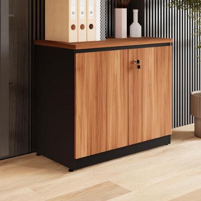 Armário Baixo para Escritório e Home Office 2 Portas 1 Prateleira MDP 80CM Nogal com Preto F5 Office