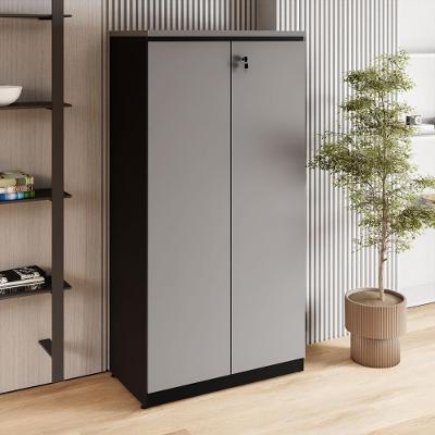 Armário Alto para Escritório 2 Portas 3 Prateleiras MDP 80CM Cinza Sagrado com Preto F5