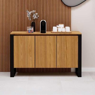 Aparador Balcão Armário Baixo para Escritório 3 Portas MDF 136cm Freijó com Preto F5 Office