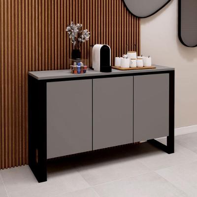 Aparador Balcão Armário Baixo para Escritório 3 Portas MDF 136cm Cinza Sagrado com Preto F5 Office