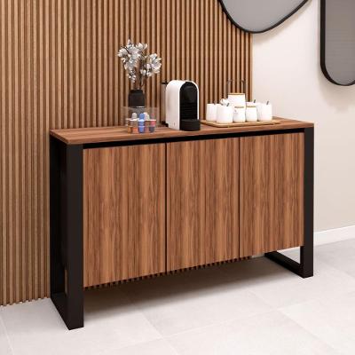 Aparador Balcão Armário Baixo para Escritório 3 Portas MDF 136CM Nogal com Preto F5 Office