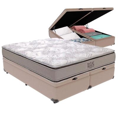 Cama Box com Baú King Four Season Bravus Molas Ensacadas Bege Vtech