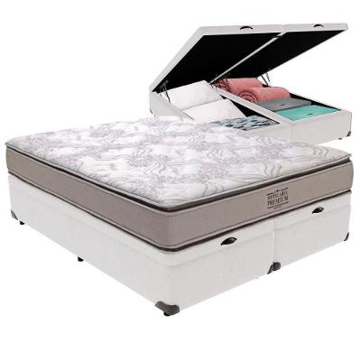 Cama Box com Baú King Four Season Bravus Molas Ensacadas Pillow Top Branco Vtech