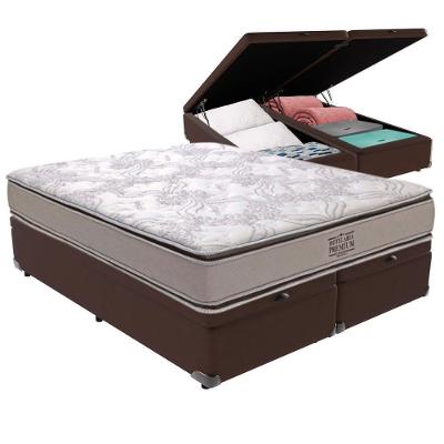 Cama Box com Baú King Four Season Bravus Molas Ensacadas Marrom Vtech