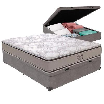 Cama Box com Baú Casal Four Season Bravus Pillow Top Molas Ensacadas Cinza Vtech