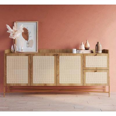 Buffet Industrial Retrô Tela Sintética 3 Portas 2 Prateleiras MDP 183CM Hanover com Dourado