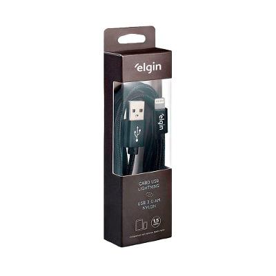 Cabo USB Lightning 2.0 Nylon 1,5m 480Mbps Preto Apple Elgin