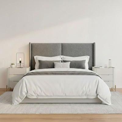 Cabeceira Queen Estofada MDF Linho Philips Niquel e Luna com Dourado com 2 Mesas Casa Lar Shop